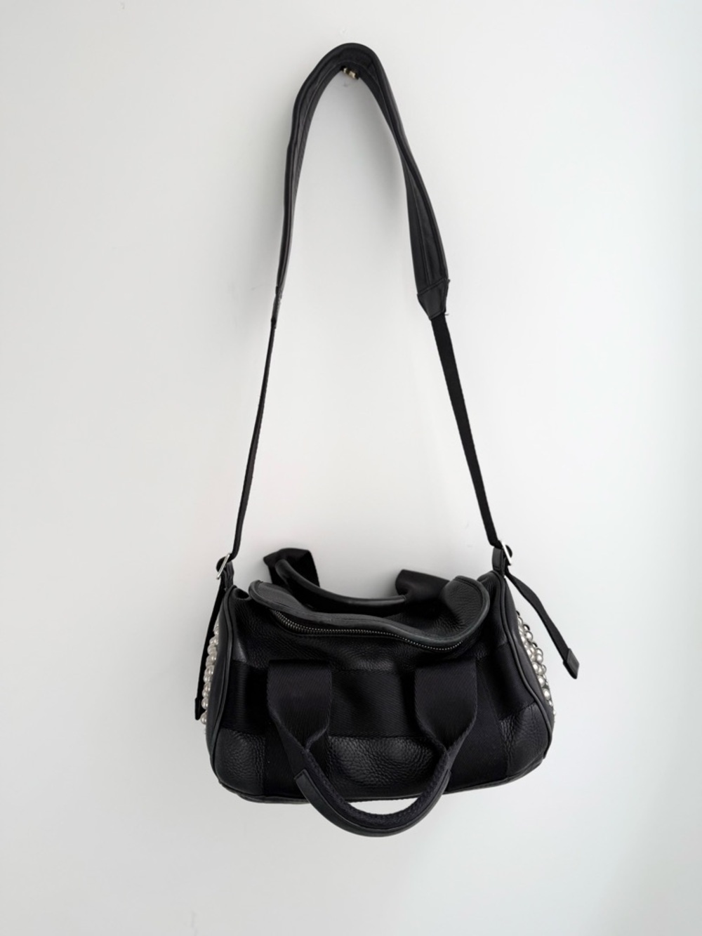 Alexander Wang Black Leather & Web Silver Studded Small Duffel Bag - Picture 3 of 10